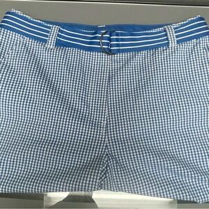 Blue Gingham Women's 4 Pocket Shorts with Striped Belt NWOT